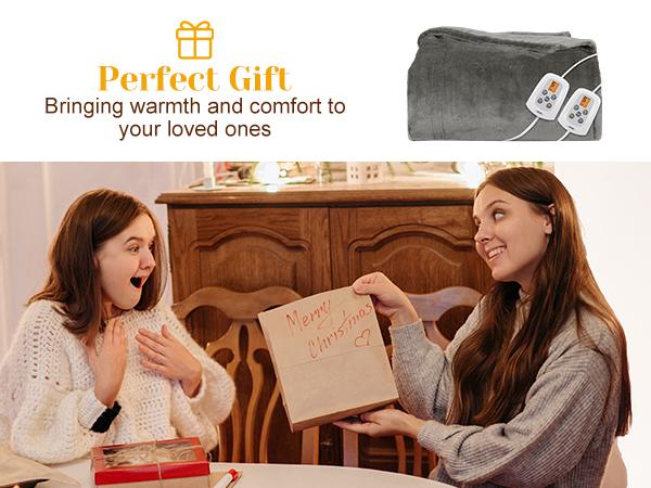 Sunvivi Heated Blanket with Dual Control, Fast Heating Throw with 10 Heating Levels & 0.5-12 Hour Auto-Off, ETL Certified, Machine Washable, Grey