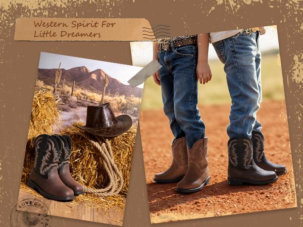 Dream Pairs Kids Square-Toe Western Cowboy Boots Dream Pairs Kids Square-Toe Western Cowboy Boots