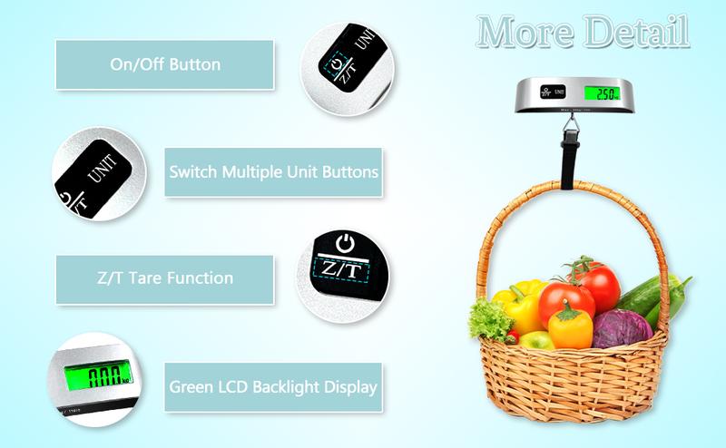 MOKUA Portable Digital Luggage Scale, Pet Scale for Accurate Weighing, 110lbs Hanging Baggage Scale with Backlit LCD Display, Portable Suitcase Weighing Scale, Travel Luggage Weight Scale with Hook, Strong Straps for Travelers