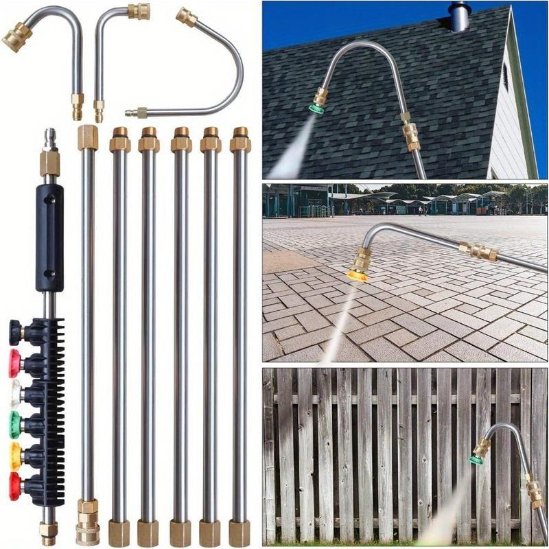 Pressure Washer Extension Wand 10 Pack Power Washer Lance with 5 Atomization Nozzle Tips 1 Gutter Cleaner Attachment Curved Rod for Gutter Roof Drainage Walls Cleaning