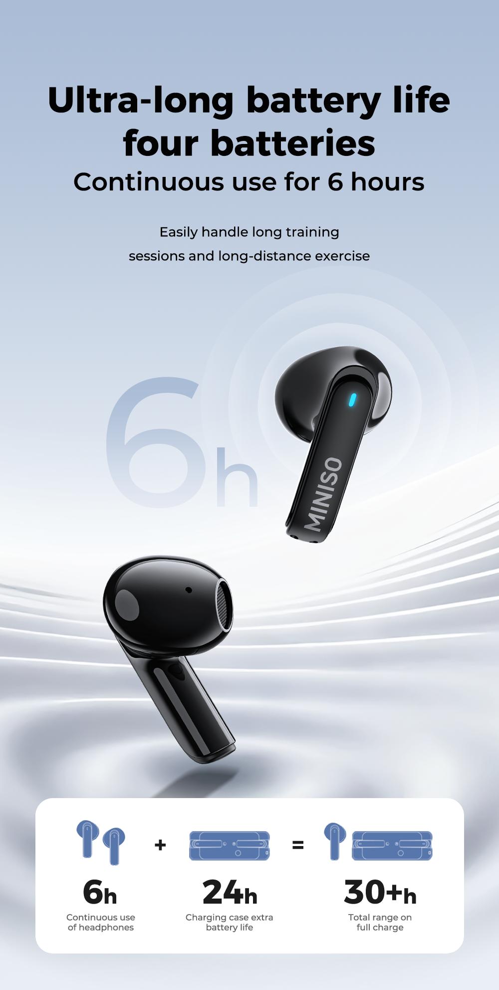 MINISO MS116 Wireless Earbuds Bluetooth 6.0 Earphones, In Ear Earbuds,LED Display High Fidelity Waterproof Wireless Earphones, Suitable for Office, Sports, Study and Audio Calls, Built in Microphone, Gaming Bluetooth Headphones