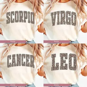 Retro Zodiac T-Shirt - Sand Color, Leopard Print Astrology Sign Tee, Astrology Lover Graphic Printed Shirt, Comfy Fabric Graphic Tee
