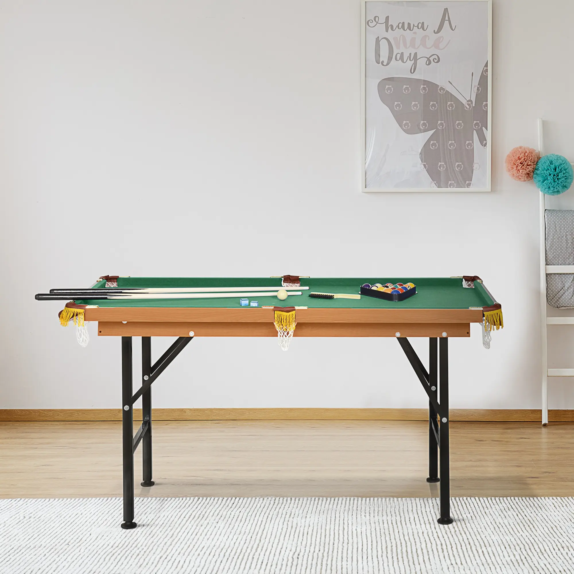 #tiktokshopbacktoschool Soozier 55-Inch Portable Folding Billiards Game Table, MDF Board & Pine Frame with Polyester Fleece Top, ABS & Plastic Accessories Included, for Kids & Adults, Compact, Includes Cue Sticks And Accessories, Adjustable Feet