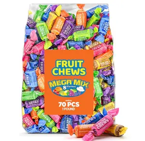 Fruit Chews Mega Mix – 8 Flavors Taffy Candy, Assorted Fruit Candy, Individually Wrapped – 1 LB Bulk Bag (Approx. 70 Pieces) – Gluten Free, Kosher, Fruity Party Candy for Birthdays, Gift Bags & Events