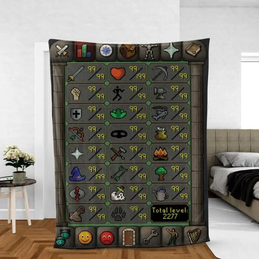 Old School RuneScape Maxed Stats Fleece Sherpa 2277 OSRS 99 Blanket, Classic MMORPG Adventure Fan Collection, Soft and Cozy, Premium Sherpa Fleece, All Season Warm and Comfortable Bedding Decor, Perfect for Dormitories, Gaming Rooms, Office Naps, Sofa
