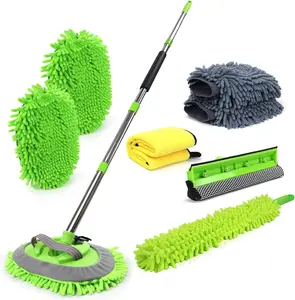 Car Wash Brush with Long Handle Car Wash Mop Mitt Chenille Car Cleaning Kits Windshield Window Squeegee Car Duster Microfiber Towel Gloves for Cars RV SUV Truck 11PCS