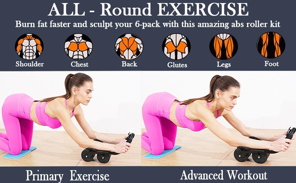 Upgraded 4 Wheels Ab Roller with Mat - Automatic Rebound Abdominal Abs Roller Wheel, New Four-wheel Abdominal Wheel Black