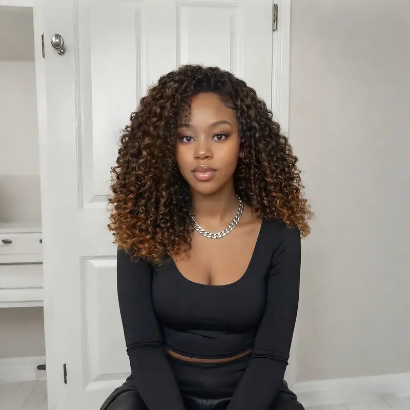 Half Wig Synthetic Hair Wig 180% Density 3 In 1 Seamless Flip Over Half Wig Invisible Hairline Glueless Wear and Go Beginner Friendly Curly Synthetic Hair Wigs for Women 14 Inch