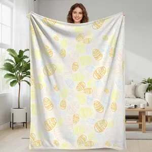 Easter Eggs Flannel Blanket  Colorful Pastel Egg Pattern Design  Soft Warm Lightweight Cozy Throw  Ideal for Sofa Couch Bedroom Living Room Spring Decoration Holiday Gift Home Use