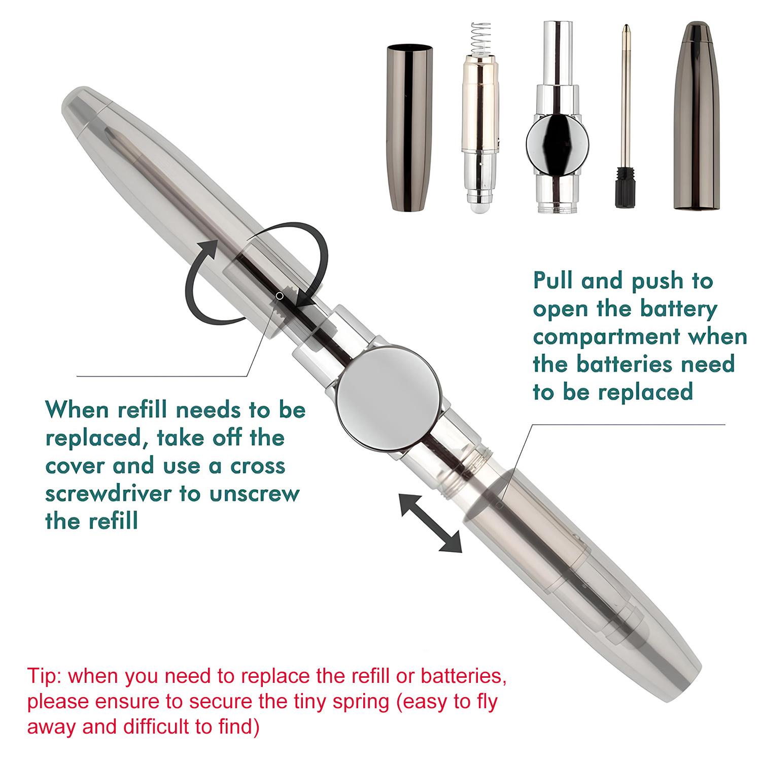 Fidget Spinner Pen Metal Ballpoint, Stress Relief Rotating Pen with LED Light, Writing Pen, Help ADHD Stress Reducer Ballpoint Pen Gift Pen Anti Anxiety, Office Stationery & Supplies, Office Accessories