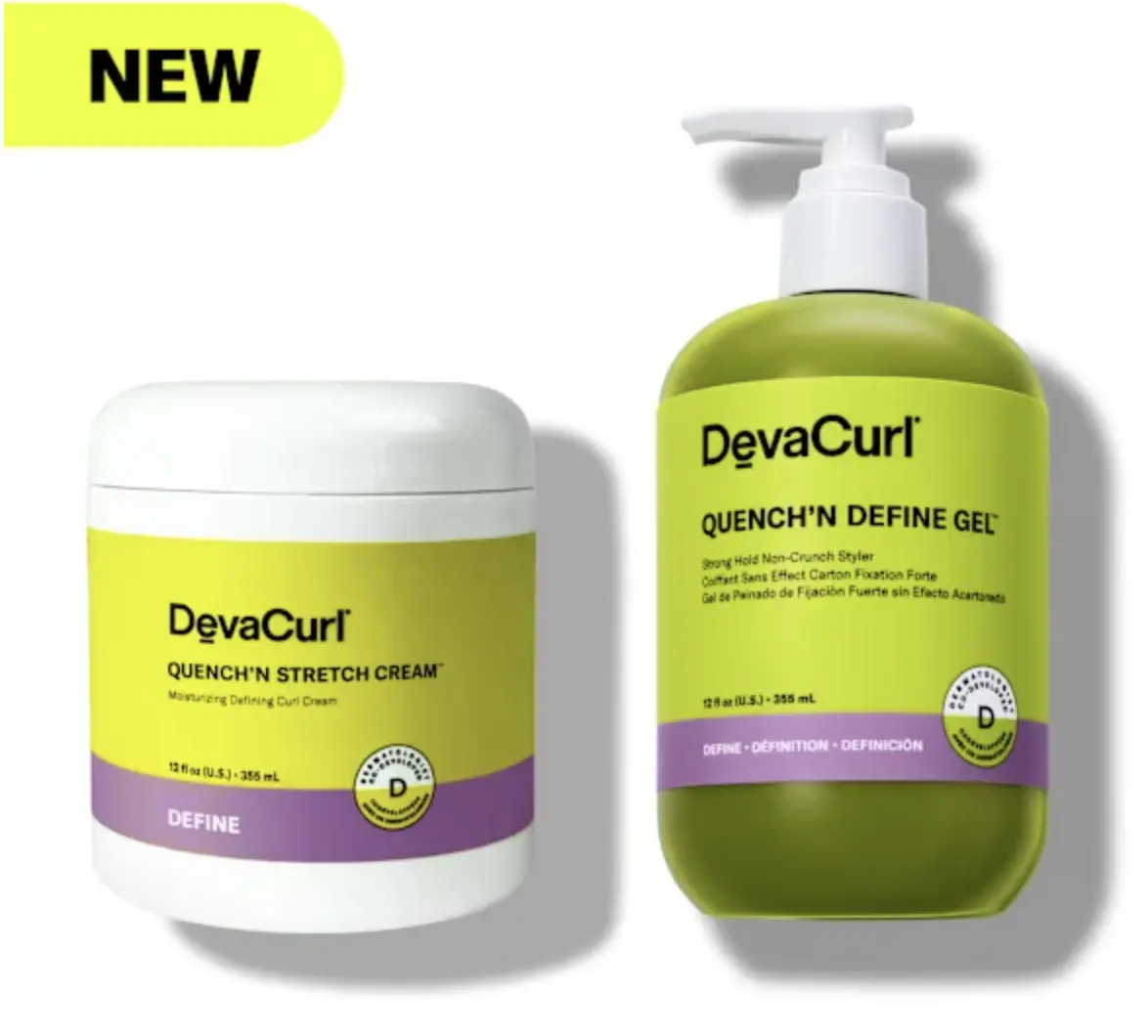 DevaCurl Quench'N Duo for Dry Curls & Coils: Stretch Cream + Strong Hold Define Gel for Moisture, Elongation, Frizz Control & Wash-and-Go Definition, 2 x 12 oz