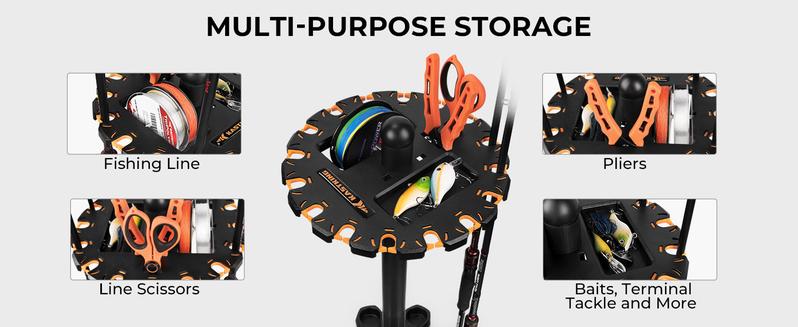 KastKing V16 Fishing Rod Rack With Rotating Base AND KastKing White Patented V15 Vertical Fishing Rod Holde- Fishing Pole Rack Holds Up to 15 Fishing Rods or Combos, Lightweight and Durable ABS Construction, Space-Saving Fishing Rod Holders for Garage