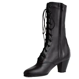 Miguelito 2101 Women's Adelita Dance Boots with Nails, Leather, 7cm Heel, Black