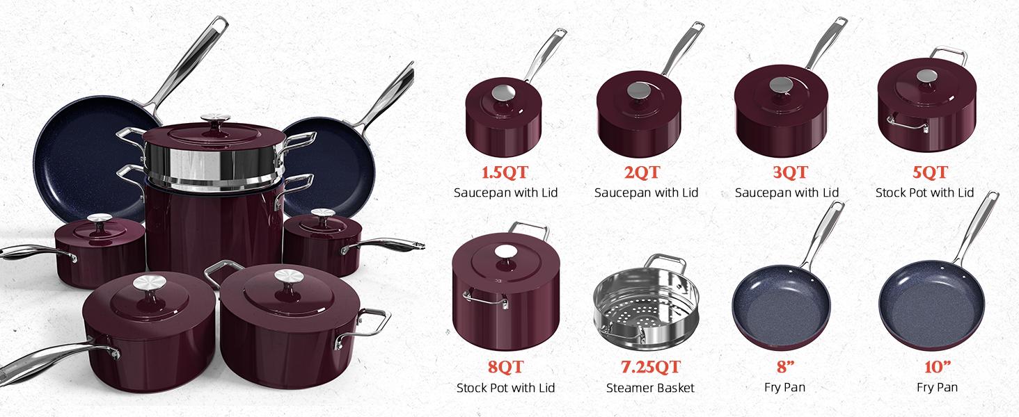 Deluxe PFAS-Free Ceramic Non-Stick Cookware That Doesn’t Peel or Burn Food (13-Piece Set)