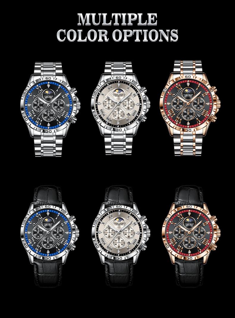 Men's Swiss Elegance Watch,LOUIEJUELEN Commander Series Men's Luxury Swiss Multi-Function Business Watch - Sapphire Crystal, Stainless Steel Bracelet, 42mm Dial, Waterproof, Shockproof, Luminous Display, Ideal for Business & Social Occasions