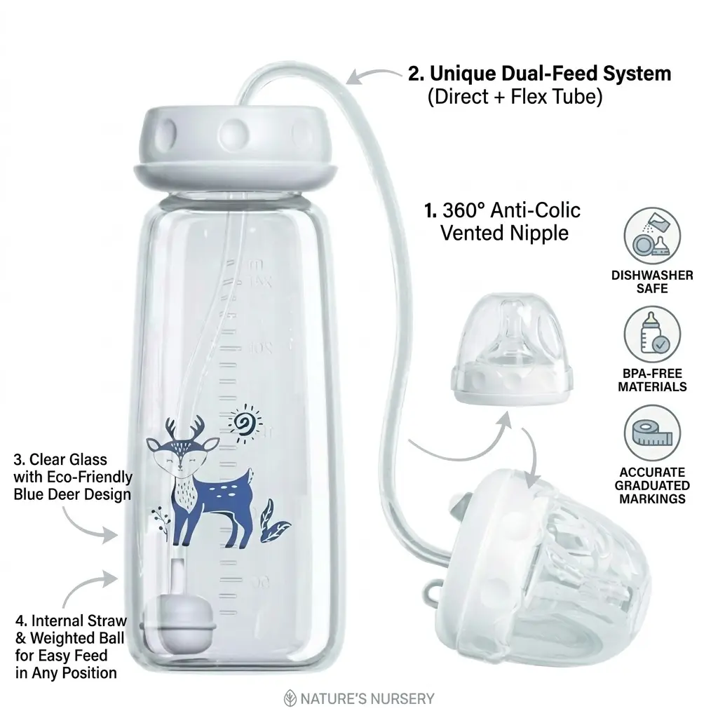 3-in-1 Silicone Newborn Bottle (240ml) - Wider-Neck Feeding Bottle with Adjustable Fast-Flow Nipple, Straw, Sippy Cup Function, Baby Accessories, Newborn Bottles