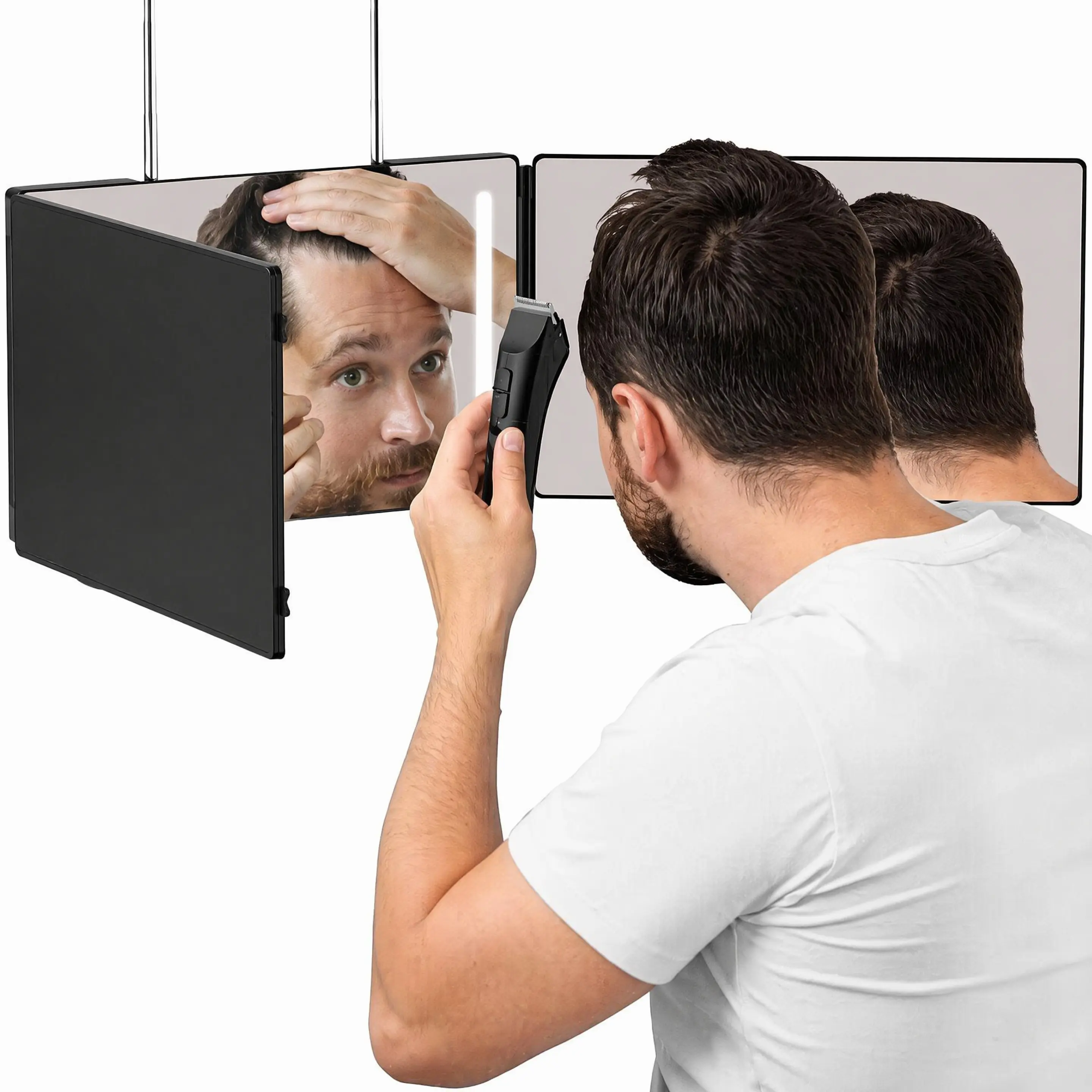 Adjustable LED Light 3 Way Mirror, Hair Cutting Mirror for Shaving Grooming Hair Styling Dye Hair Makeup Braiding, USB Rechargeable