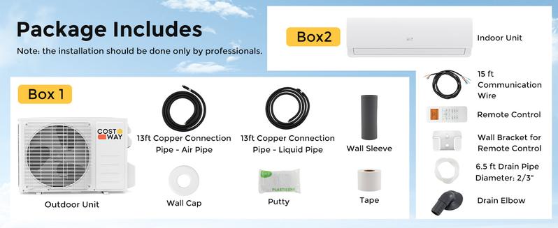 COSTWAY Split Air Conditioner& Heater, 9000-24000BTU Wifi Enabled Inverter Air Conditioner & Heater Pump System, Compatible with Alexa, w/Installation Kit