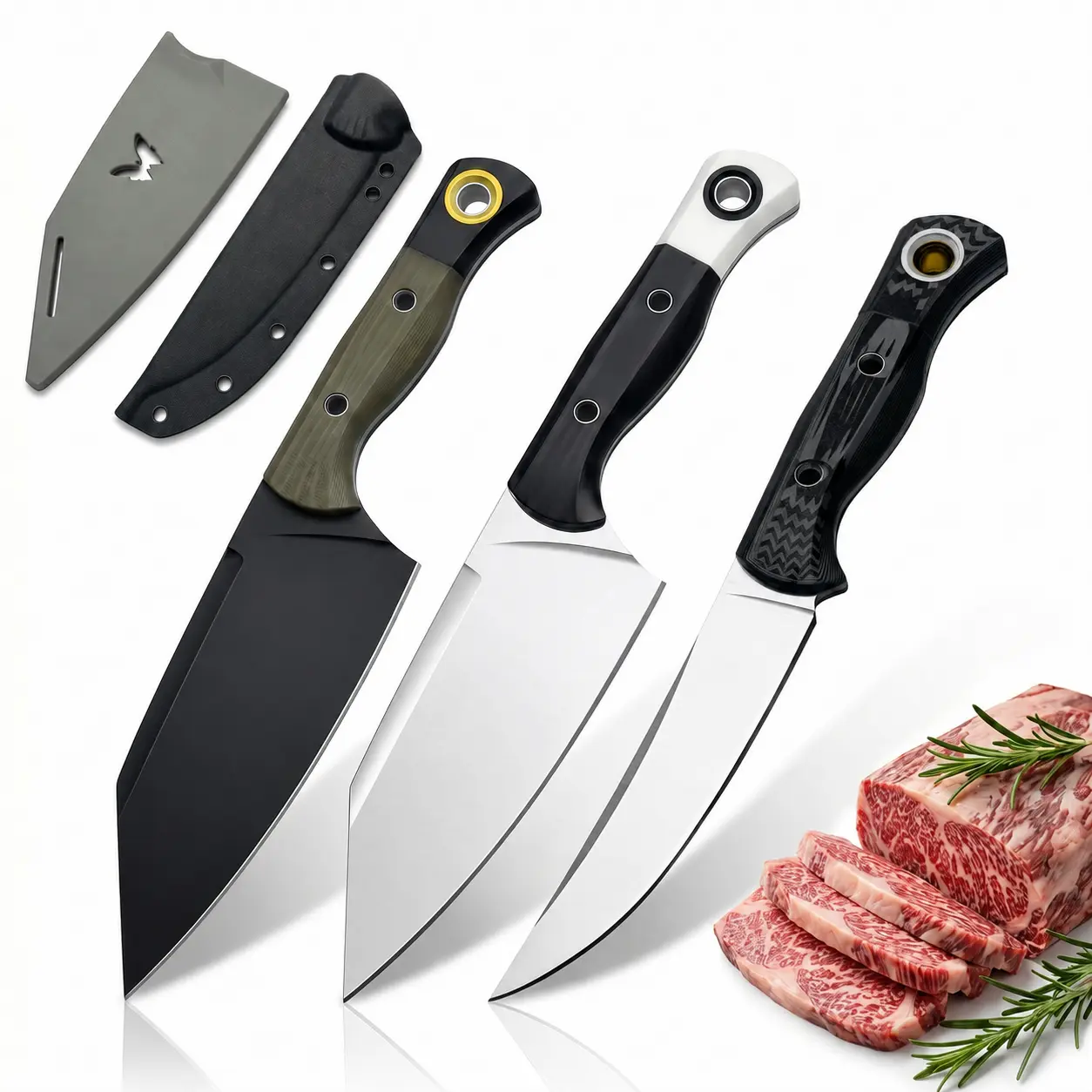 3-Piece Kitchenware Knives Set - Portable Kitchen Utensil with 9Cr18 Steel Blades, Ergonomic ABS Handle, Blade Sheaths, for Home Daily Cooking, Outdoor Barbecues, Ideal for Father’s Day, Thanksgiving, Wedding Gifts