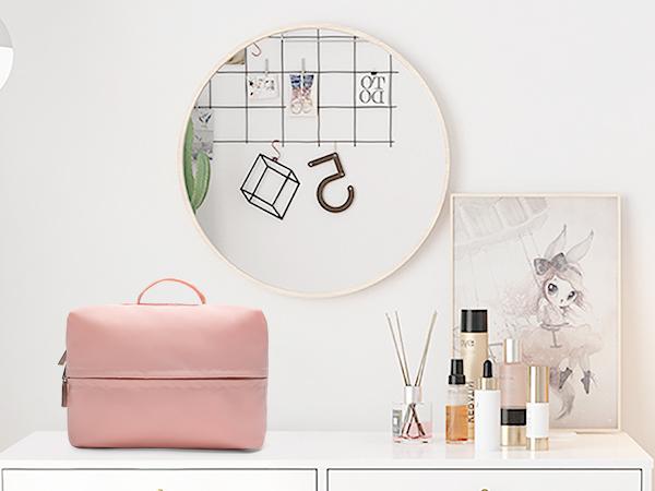 Mexs Travel Cosmetic Bag 5.5L Women Portable Makeup Case Organizer Wide-open Toiletry Pouch for Cosmetics Toiletries