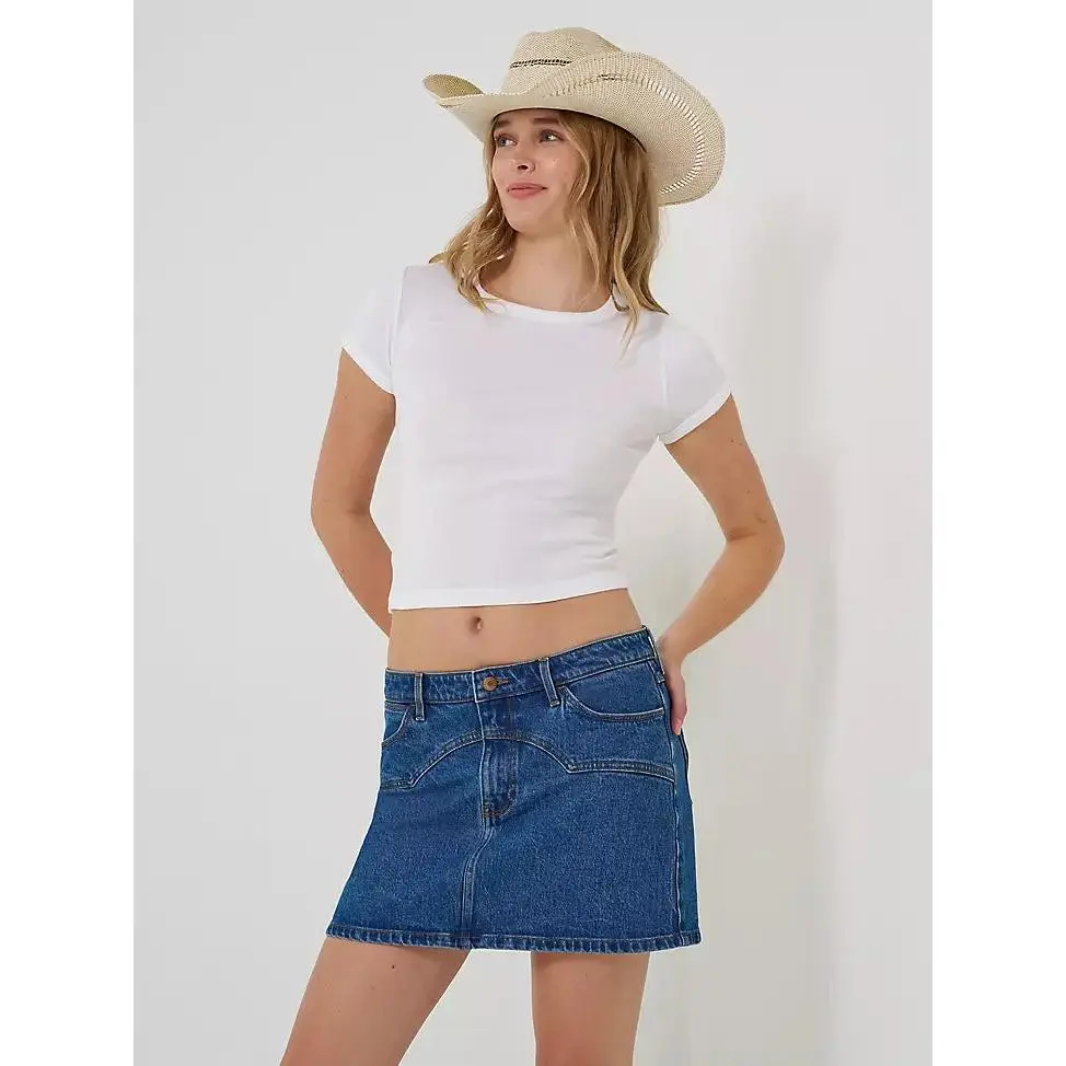 Wrangler Women's Dark Wash Western Mini Skirt - Classic Stretch Cotton Denim with a Traditional Yoked Design