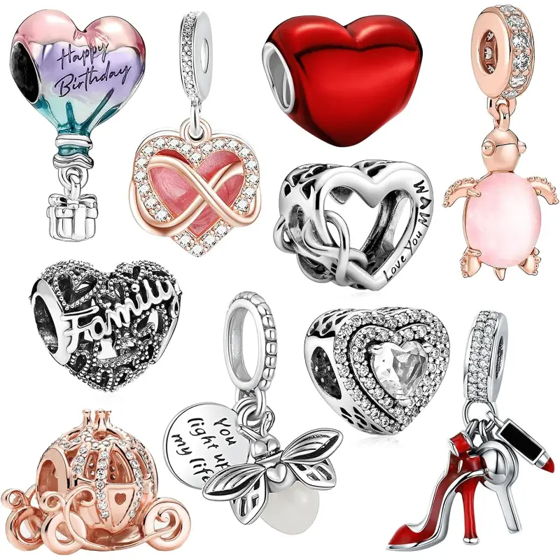 10-Pack Charm Set for Bracelets, CZ Pendant Charms for Women, Tarnish Resistant Jewelry Gift Collection