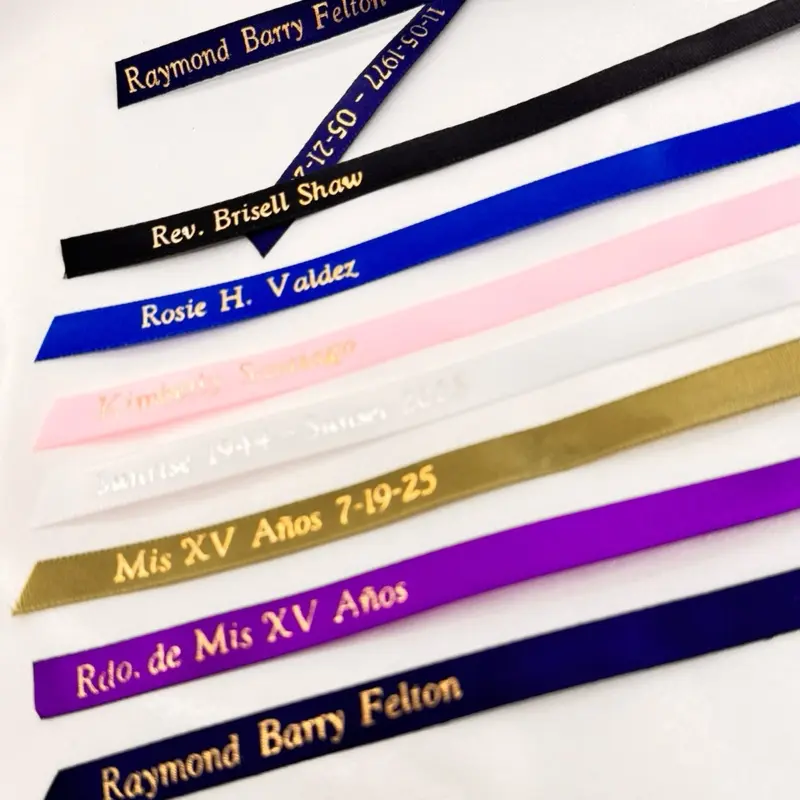 Custom Text Personalized Ribbons - Tail Design, Black/Silver & Blush/Gold Writing, Left-Side Text, Non-Folded Office Stationery Decor for Quinceañera Ceremony Gifts, Black/Silver Writing