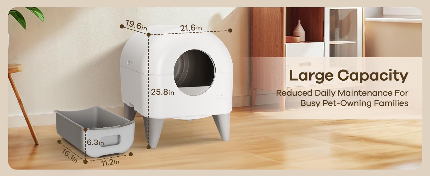 TAYACICY Self Cleaning Litter Box,95L Automatic Cat Litter Box Self Cleaning Large Capacity for Multiple Cats, App-Controlled with Safety Sensors, Removable Washable Liner,2 Rolls Garbage Bags,Grey