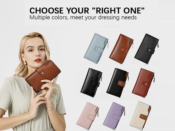 BOSTANTEN Womens Genuine Leather Wallets RFID Blocking Large Capacity Credit Cards Holder Phone Clutch