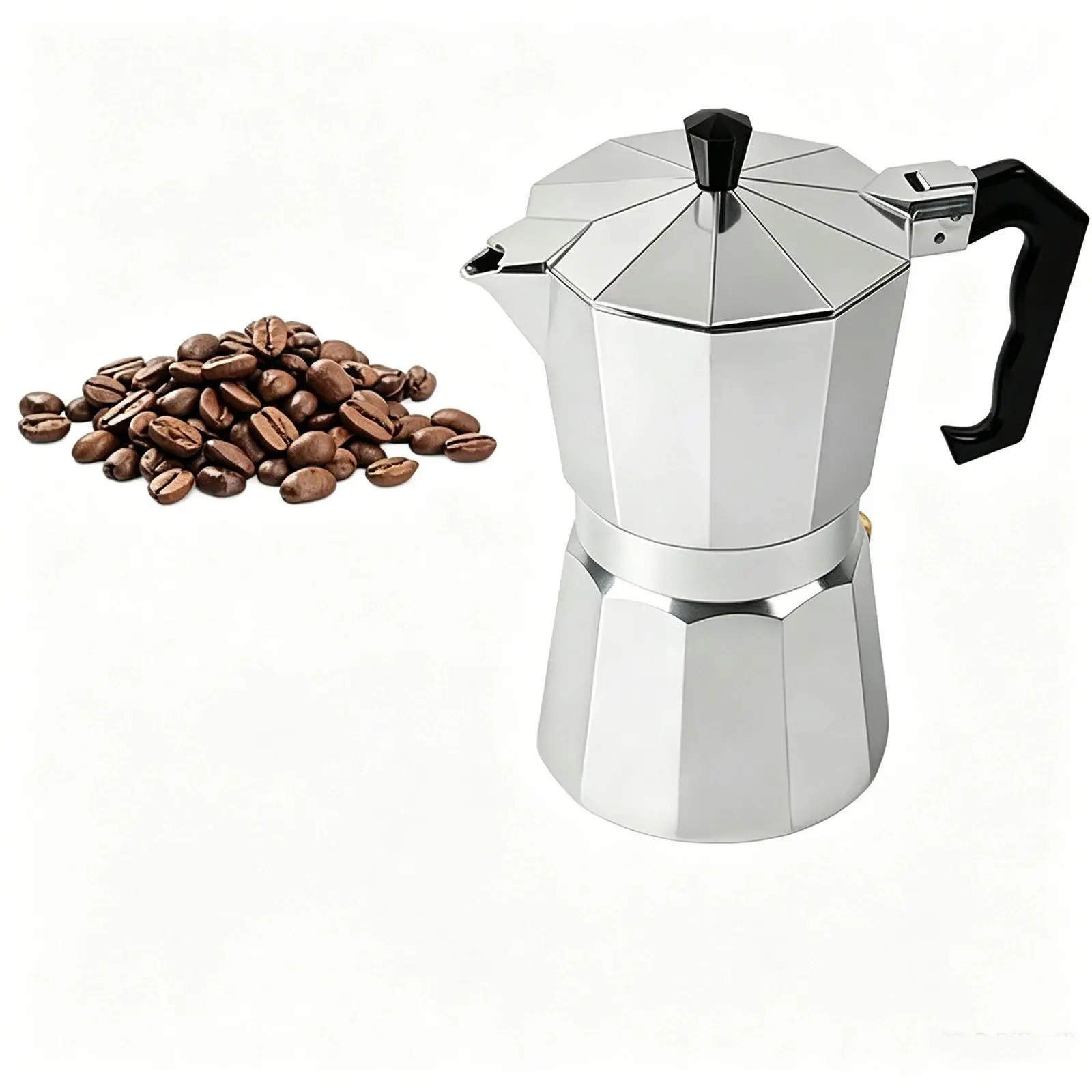 2-Cup Size Aluminium Traditional Stove Top Moka Pot (0-500 ml) - Portable Lightweight Espresso Maker, Heat-Resistant Cool-Touch Handle, Built-In Pressure Safety Valve, Compatible with Gas & Electric Stoves for Camping, At Home Espresso Brewing