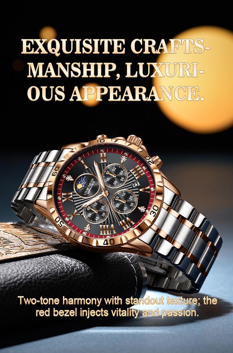 Men's Swiss Elegance Watch,LOUIEJUELEN Commander Series Men's Luxury Swiss Multi-Function Business Watch - Sapphire Crystal, Stainless Steel Bracelet, 42mm Dial, Waterproof, Shockproof, Luminous Display, Ideal for Business & Social Occasions