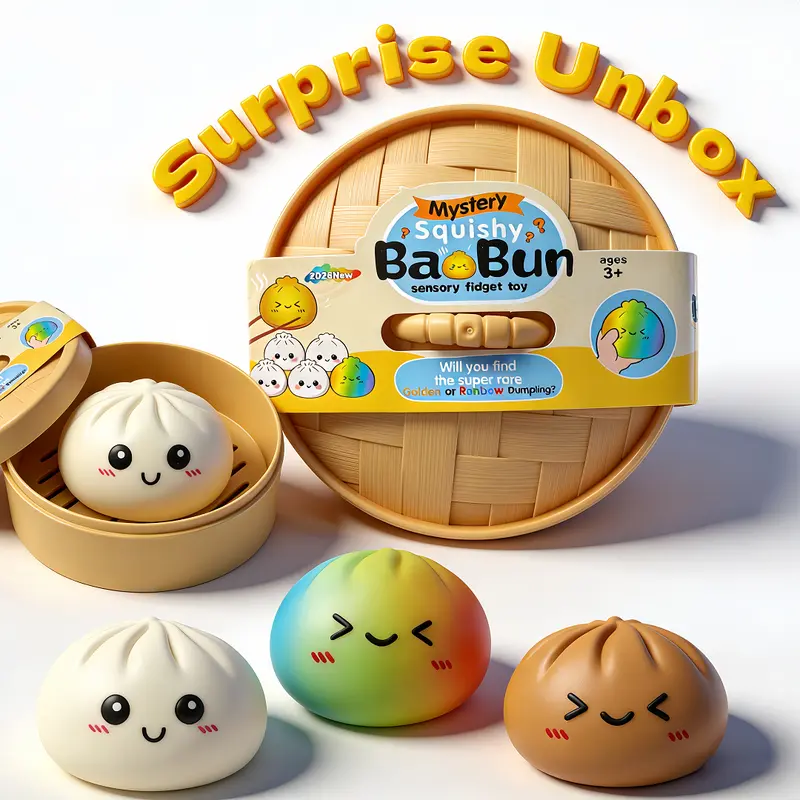 Smiling face emoji Big Dumpling Squishy - Mystery Bun Fidget Toy, Soft TPR Material, Stress Relief, Unboxing Surprise,Random Style per Pack.suitable for children to exchange gifts,Valentine's Day and Easter gifts.