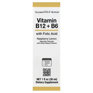 California Gold Nutrition Vitamin B12 as Cyanocobalamin with Vitamin B6 and Folic Acid, Raspberry Lemon, 1 fl oz (30 ml)