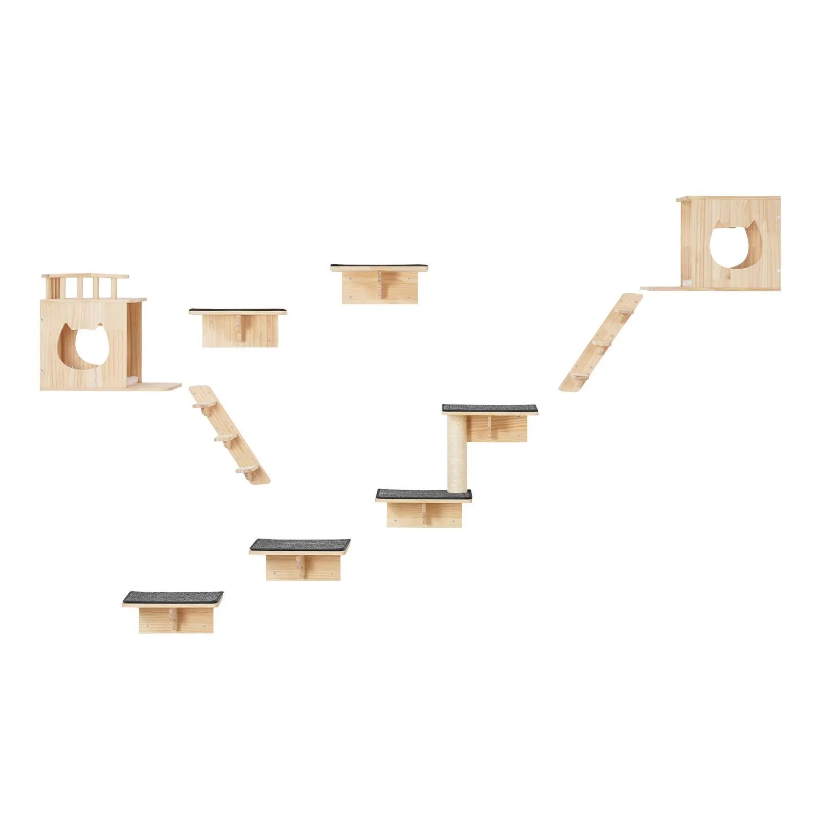 【SummerFinds】VEVOR Wall Mounted Cat Shelves,  , Cat Wall Shelves and Perches with Jumping Boards, Cat Beds, Hammocks & Cat Tree, Cat Furniture and Shelves up to 40 lbs for Sleeping, Playing, Climbing, Set of 9