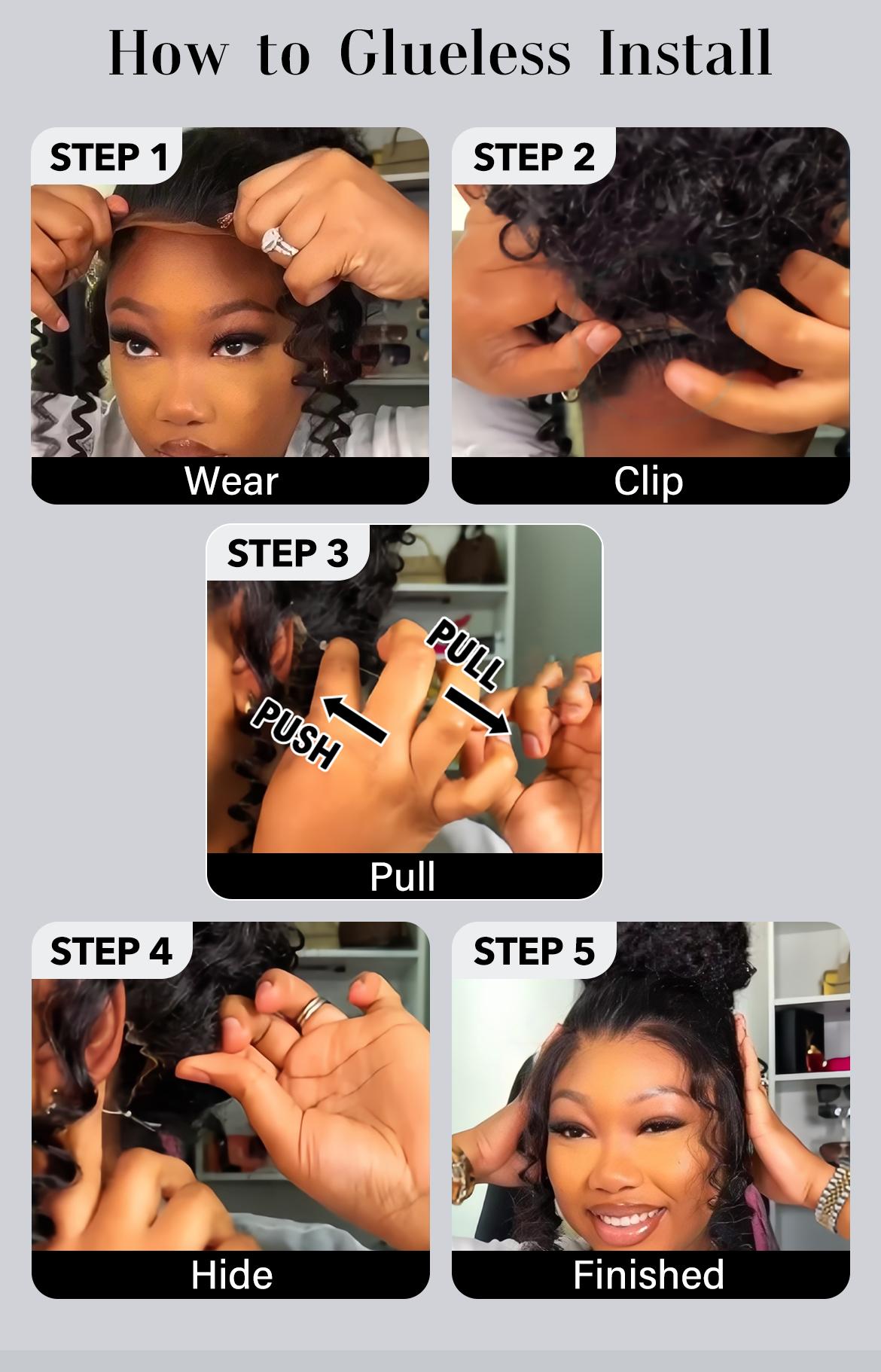 Wavymy 360 Straight Invisi Drawstring Wear Go Glueless Pre-Bleached And Pre-Cut Lace Wigs Flexi-Fit  Glueless Water Wave Wigs 180% Density Human Hair