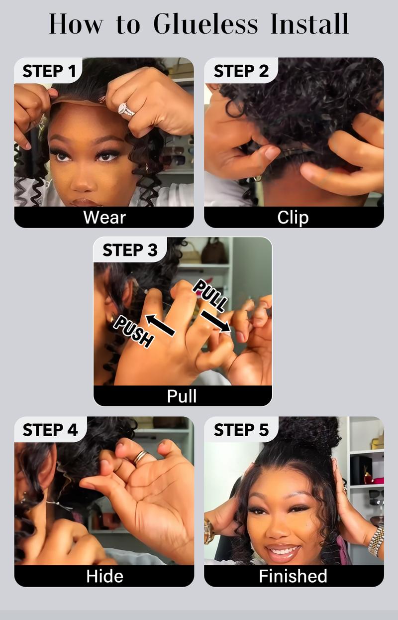 Wavymy 360 Straight Invisi Drawstring Wear Go Glueless Pre-Bleached And Pre-Cut Lace Wigs Flexi-Fit  Glueless Water Wave Wigs 180% Density Human Hair