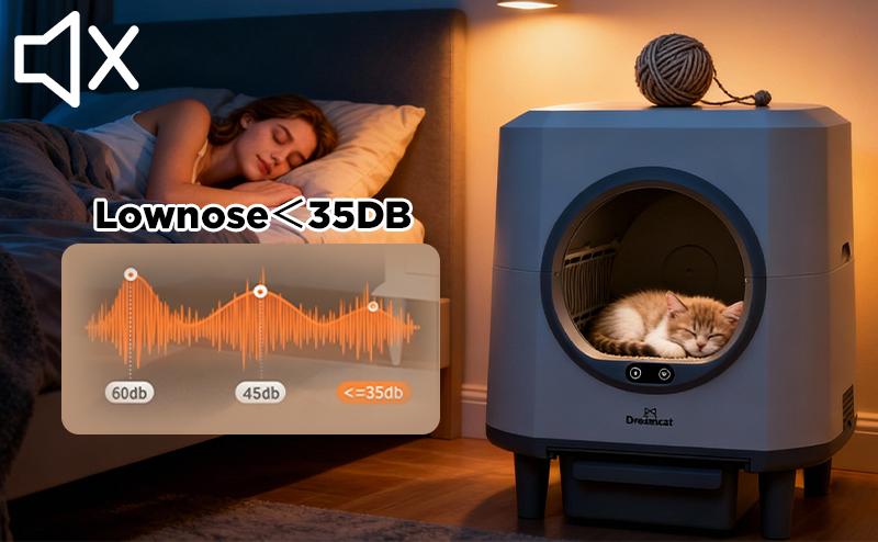 DreamCat Automatic Cat Litter Box, Enclosed & Odor-Proof, Remote Timing, Safety Protection, Ultra Light, Multi-Cat Home Robot, Clean Pet Supply