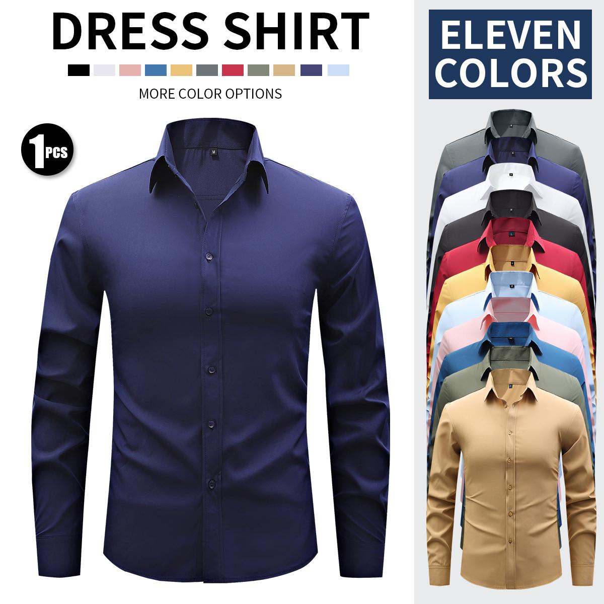 New Men's Business Lightweight Long Sleeve Shirt Stretch Wrinkle-Free Ice Silk Cool Dress Shirt