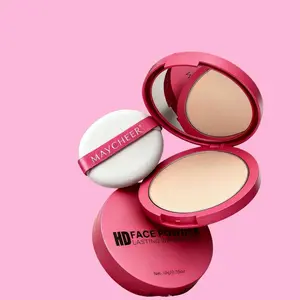 MAYCHEER HD Foundation Liquid- HD Matte Concealer with Puff, Long-Lasting Waterproof Setting Powder Oil-Control-Box Cosmetic Brush Daily