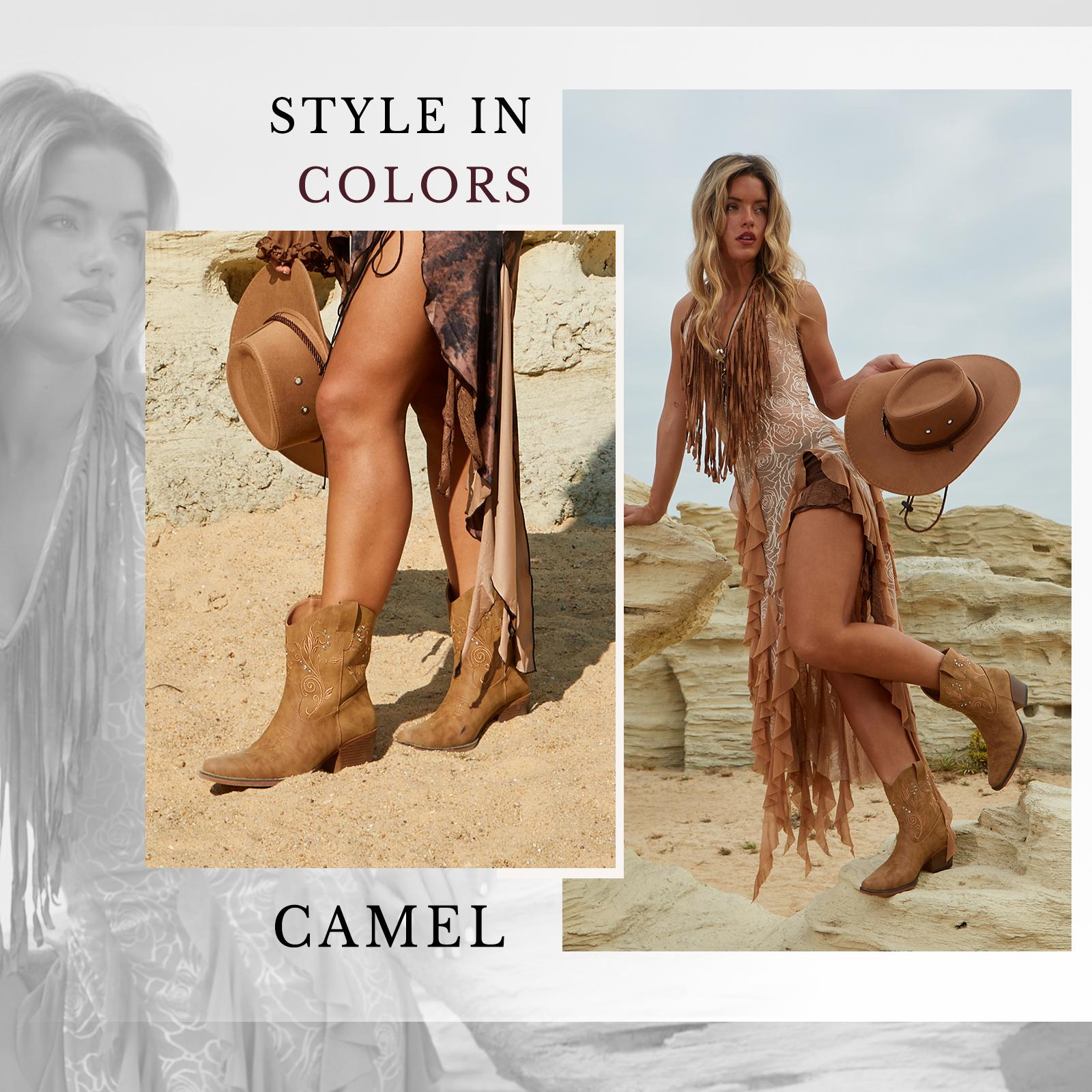 IUV Cowgirl Boots for Women Ankle Cowgirl Ankle Boots with  Almond Pointed Toe Classic Western Wide Boots Women Chunky Heel  Country Boots  for Comfortable Walking Shoes Classic Booties