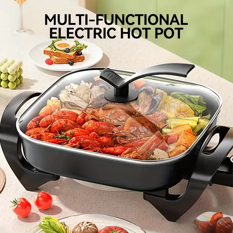 TANLOOK Non-Stick Electric Skillet (Home & Kitchen Appliances) - 16"x12"x5" Scratch-Resistant, Family Size, Easy-Pour Spout, Dishwasher Safe, Glass Vented Lid, Adjust Temp, Black for Frying, Home Appliances, Glass Lid Locks In Moisture