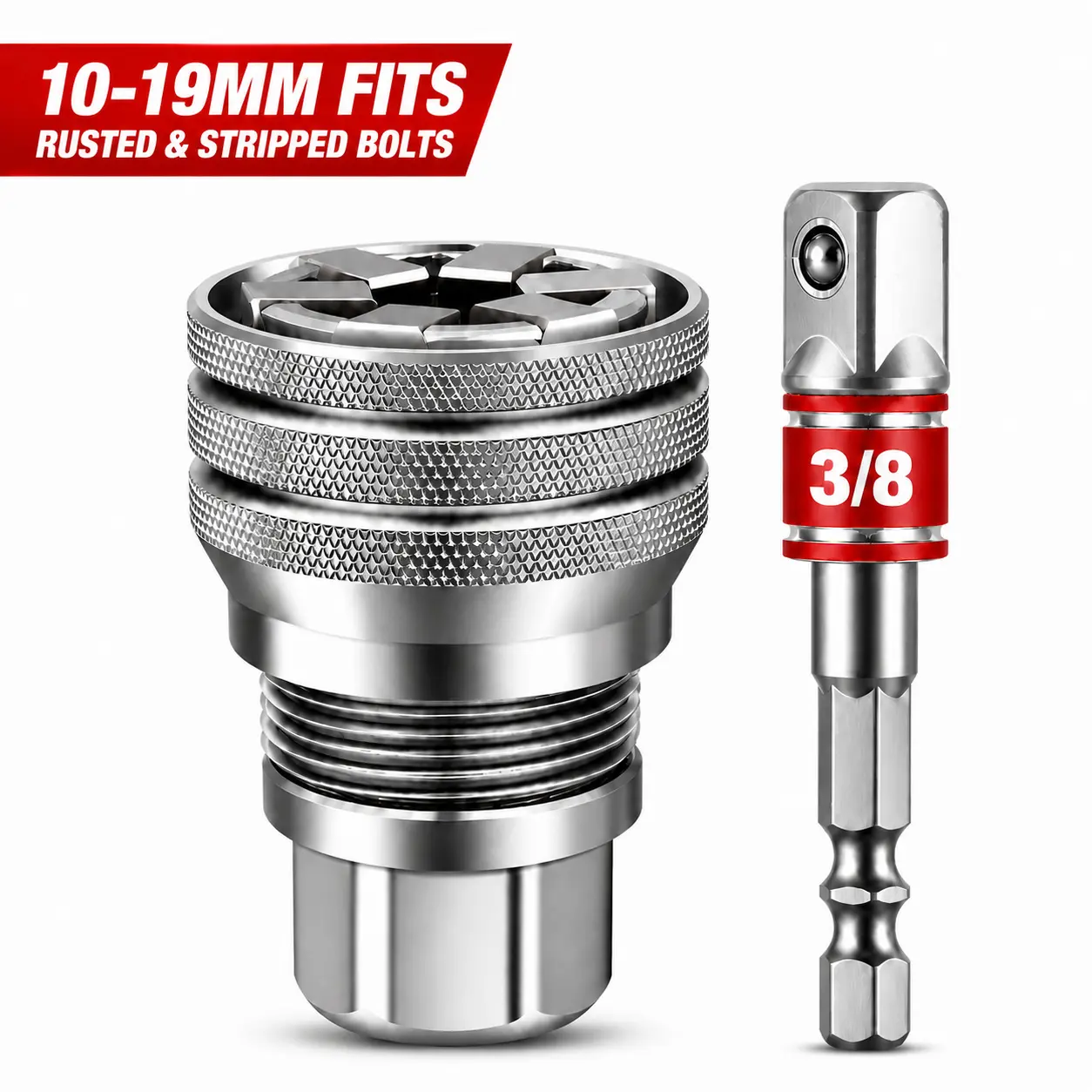 Universal Socket Tool Set (10-19mm), 2PCS Drill Adapter for Removing & Tightening Hex Nuts, Bolts, Stripped Bolts Fathers Day Gift