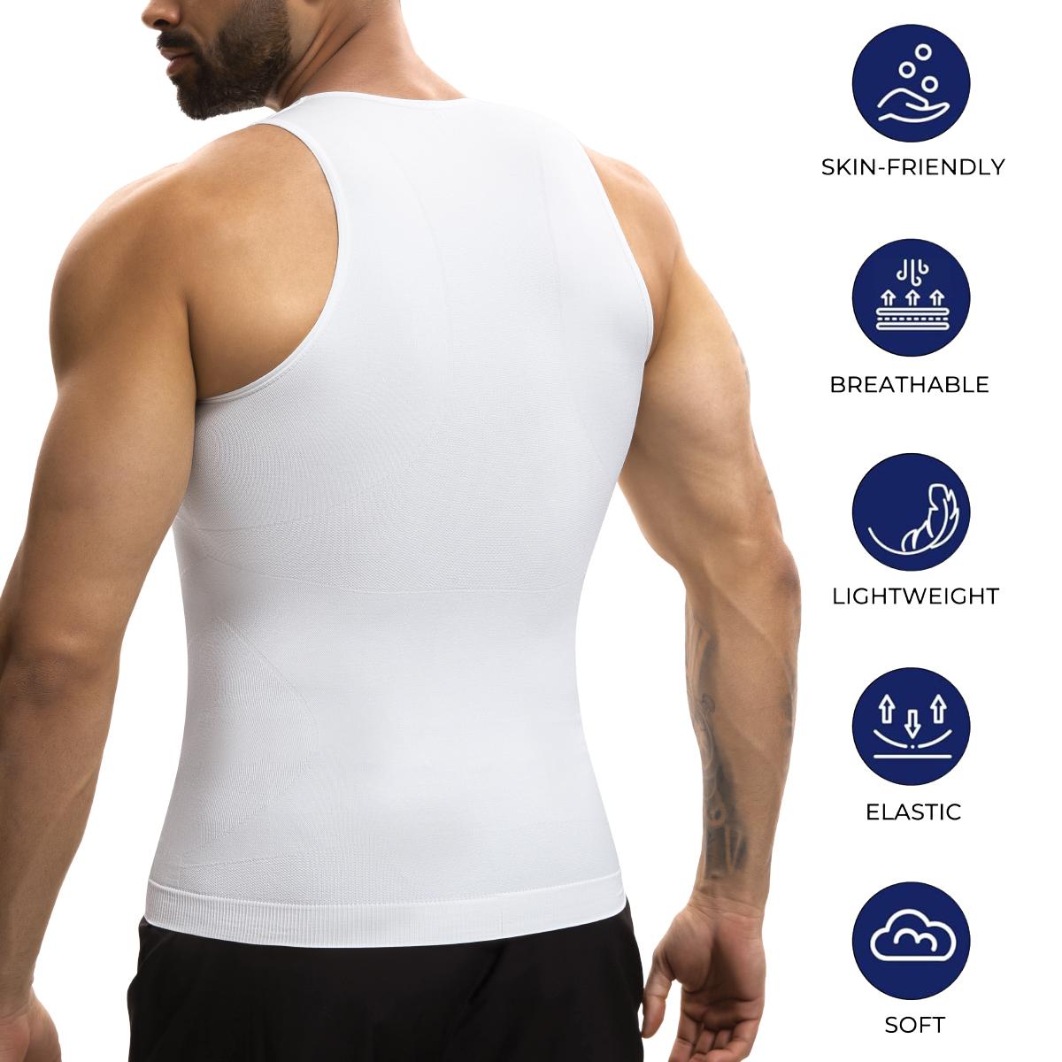 Men's Multiple Packs Compression Shirts - 1/2/3/4 Pack Elastane Spandex Sleeveless Shapewear, Tummy Control, Stretchy Breathable Athletic Gym Vest, Smooth Undershirt for Workout, Stylish Suit Layering