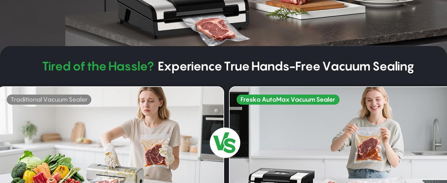 FRESKO AutoMax V8 Heavy Duty Vacuum Sealer Machine, Automatic Food Saver with Dry & Moist Modes, Built-in Cutter & Bag Storage, Includes Bags & Rolls