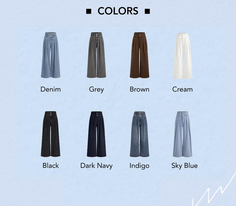 Cider Double Waist Solid Button Wide Leg Jeans
