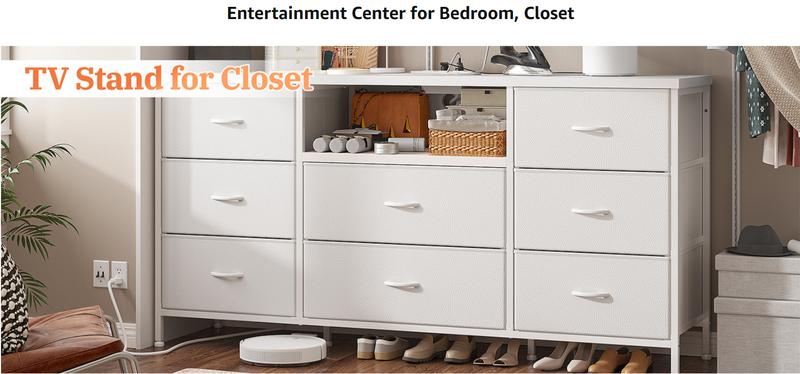 RaybeeFurniture TV Stand with Power Outlet Entertainment Center with 8 Fabric Deep Drawers Media Console Table for 55" TV Wide Storage Drawer Dresser for Bedroom, Living Room, Entryway RaybeeFurniture TV Stand with Power Outlet Entertainment Center with 8 Fabric Deep Drawers Media Console Table for 55" TV Wide Storage Drawer Dresser for Bedroom, Living Room, Entryway