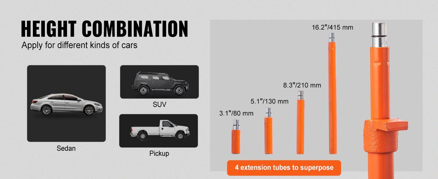 VEVOR 4 Ton/8800 LBS Porta Power,  Portable Hydraulic Ram with 3.9 ft/1.2 m Oil Hose, Auto Body Frame Repair Kit with Storage Case for Car Repair, Truck, Farm