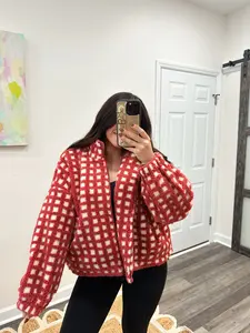 Cherry Checkered Sherpa Jacket