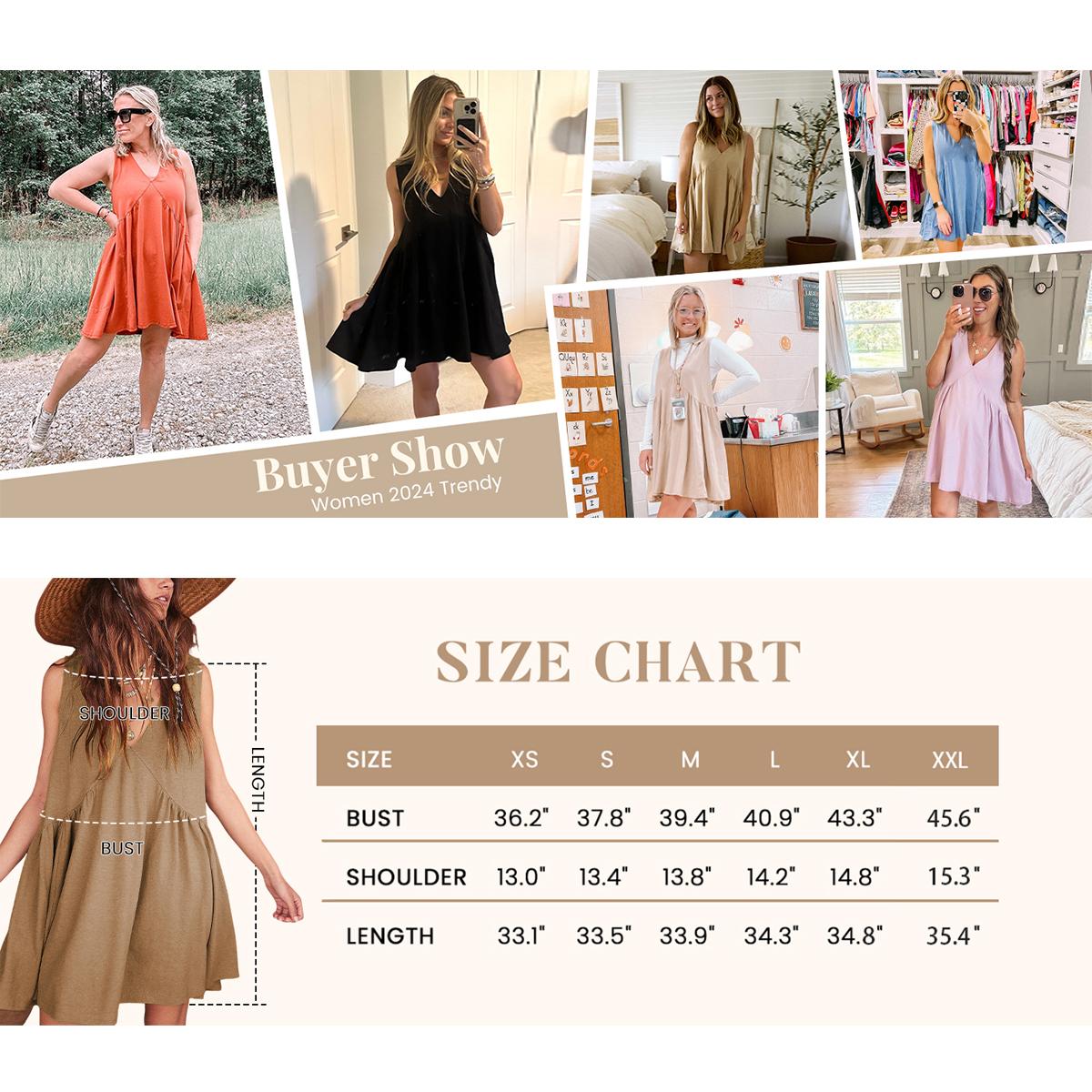 WoodBerry Women's V Neck Sleeveless Mini Dress Elegant Outfits Summer Casual Loose Pleated Swing Flowy Beach Sun Tank Dress with Pockets, Layer with Mesh Tops