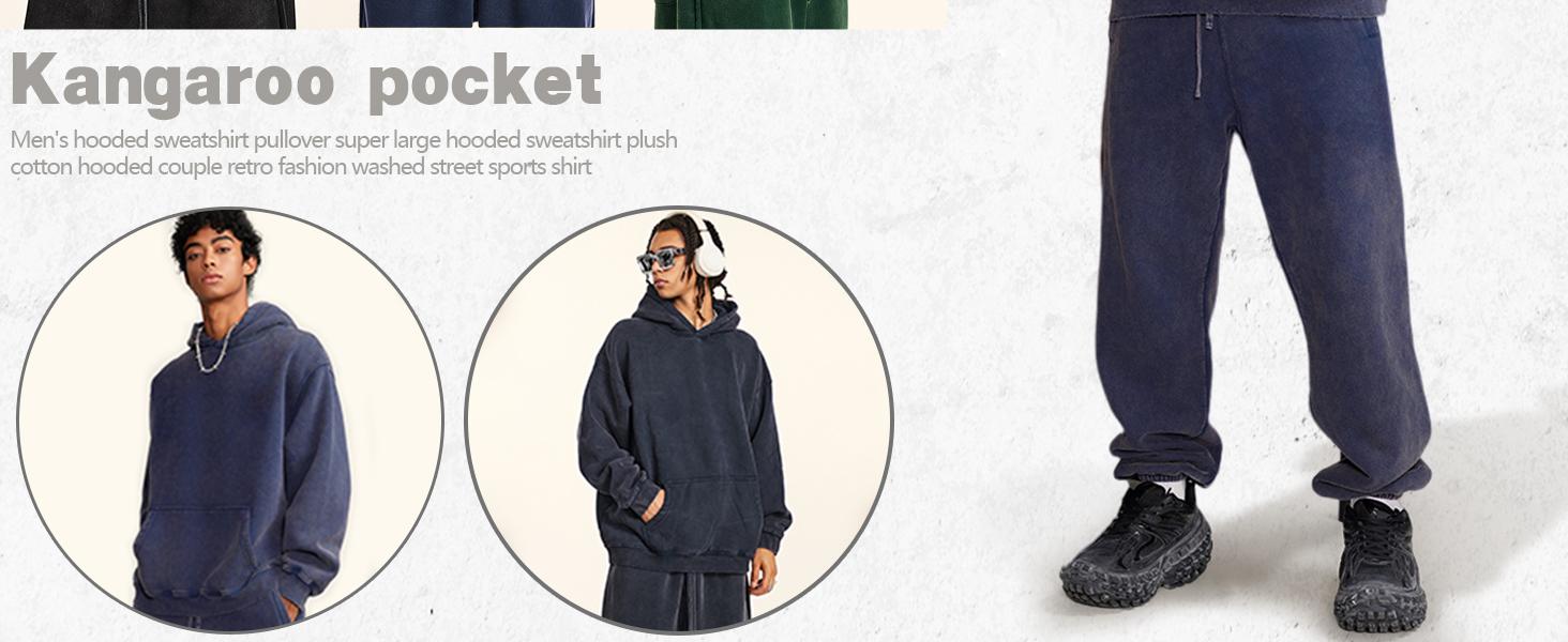 Gihuo Unisex Oversized Hoodie Acid Wash Pullover Vintage Distressed Cotton Heavyweight Sweatshirt Fleece Hoodie Men's Streetwear Women's Tops Spring Outdoor Warm Polyester Sports Autumn Clothing Men’s Gift Full Hoodie Long Sleeve